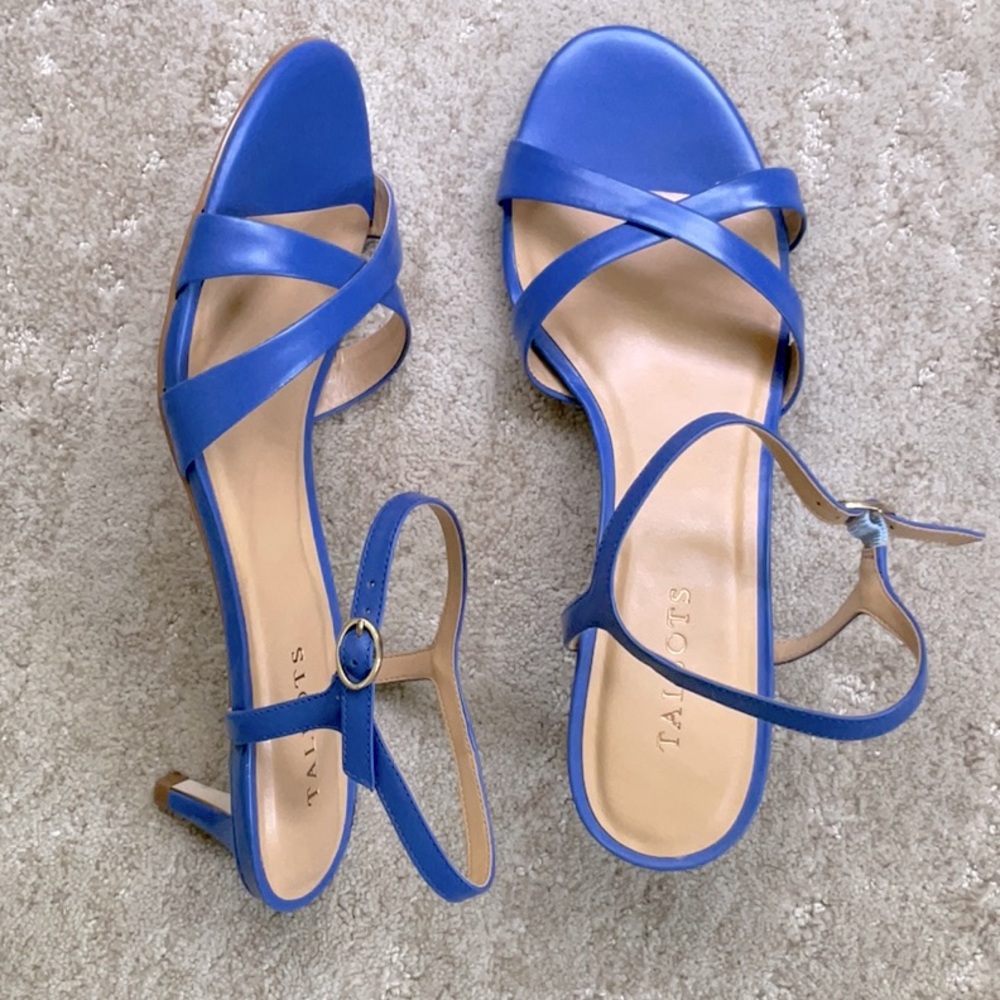 Talbots Pila Crisscross 2” Kitten Heel Leather Sandals Size 10 Wedding Guest